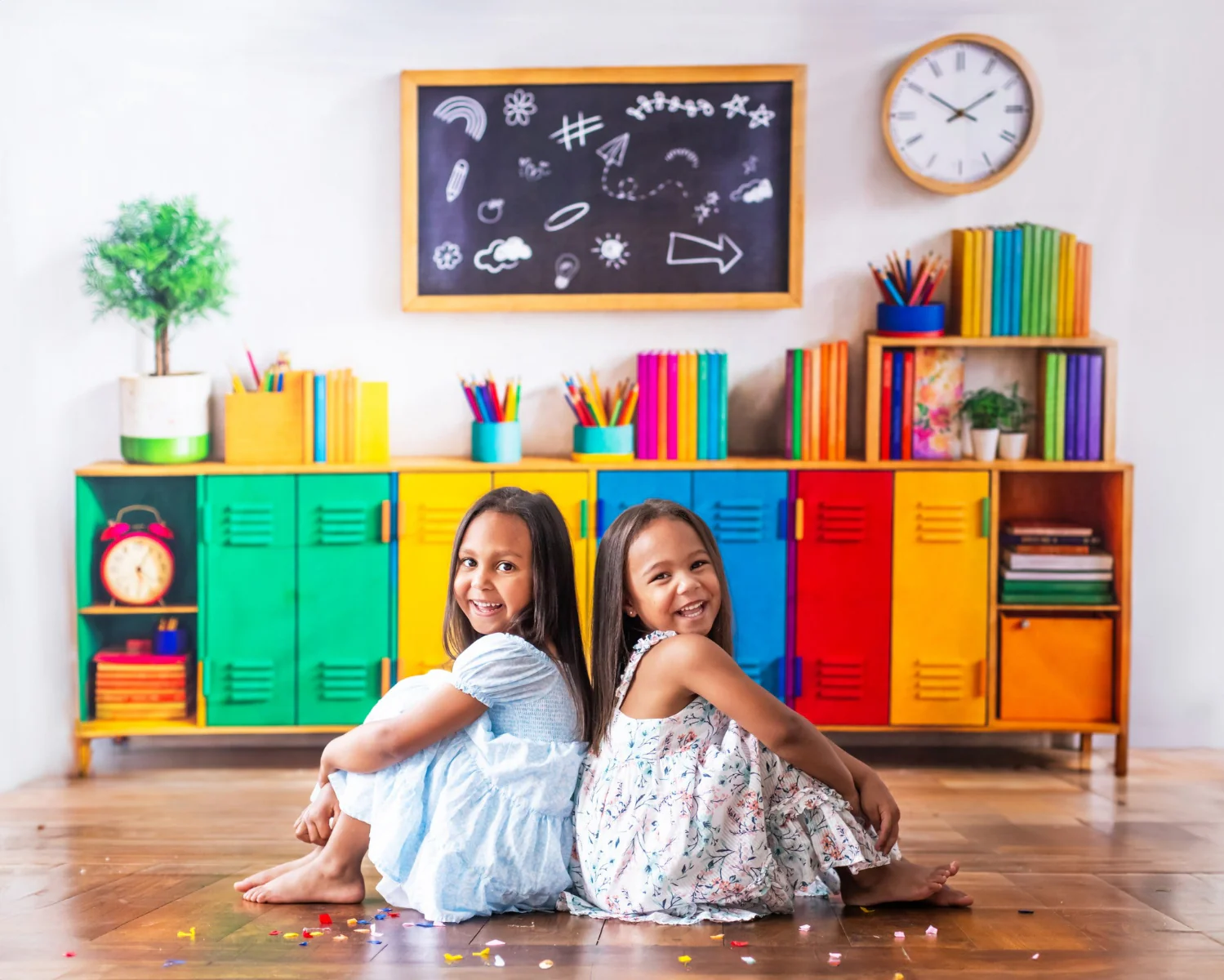 Kate Back to School Colorful Lockers Chalkboard Books Backdrop Designed by Emetselch - Image 5