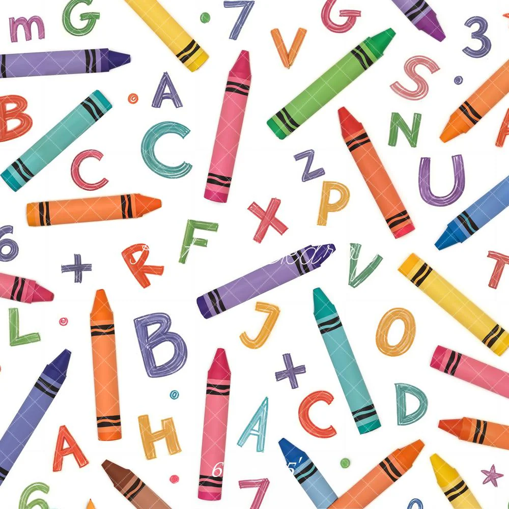 Kate Back To School Crayons Letters Numbers Colourful Backdrop Designed by Chain Photography - Image 2