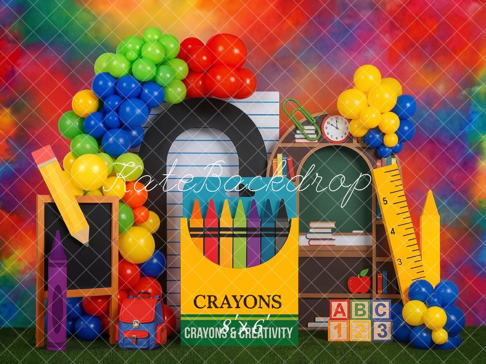 Kate Back To School Crayons Rainbow Balloons Backdrop Designed by Emetselch - Image 3