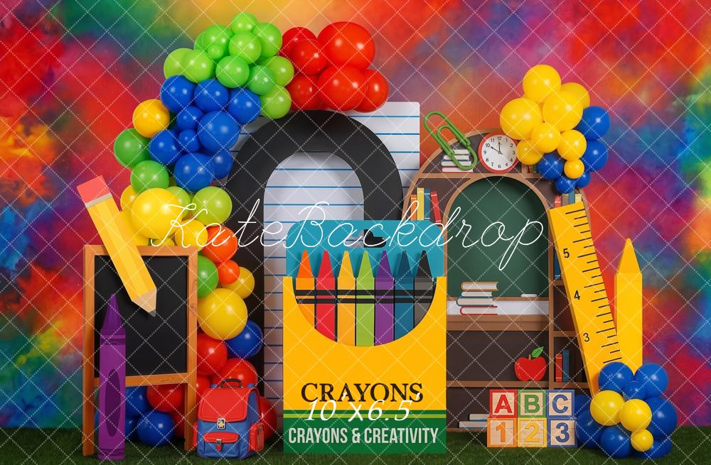 Kate Back To School Crayons Rainbow Balloons Backdrop Designed by Emetselch - Image 4