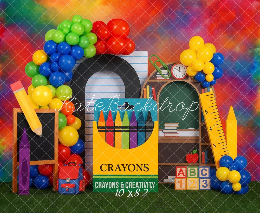 Kate Back To School Crayons Rainbow Balloons Backdrop Designed by Emetselch - Image 6