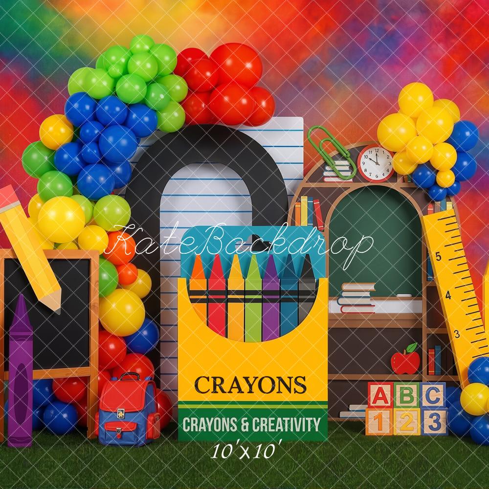 Kate Back To School Crayons Rainbow Balloons Backdrop Designed by Emetselch - Image 7
