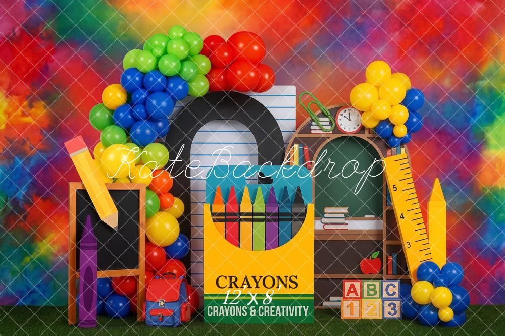 Kate Back To School Crayons Rainbow Balloons Backdrop Designed by Emetselch - Image 8