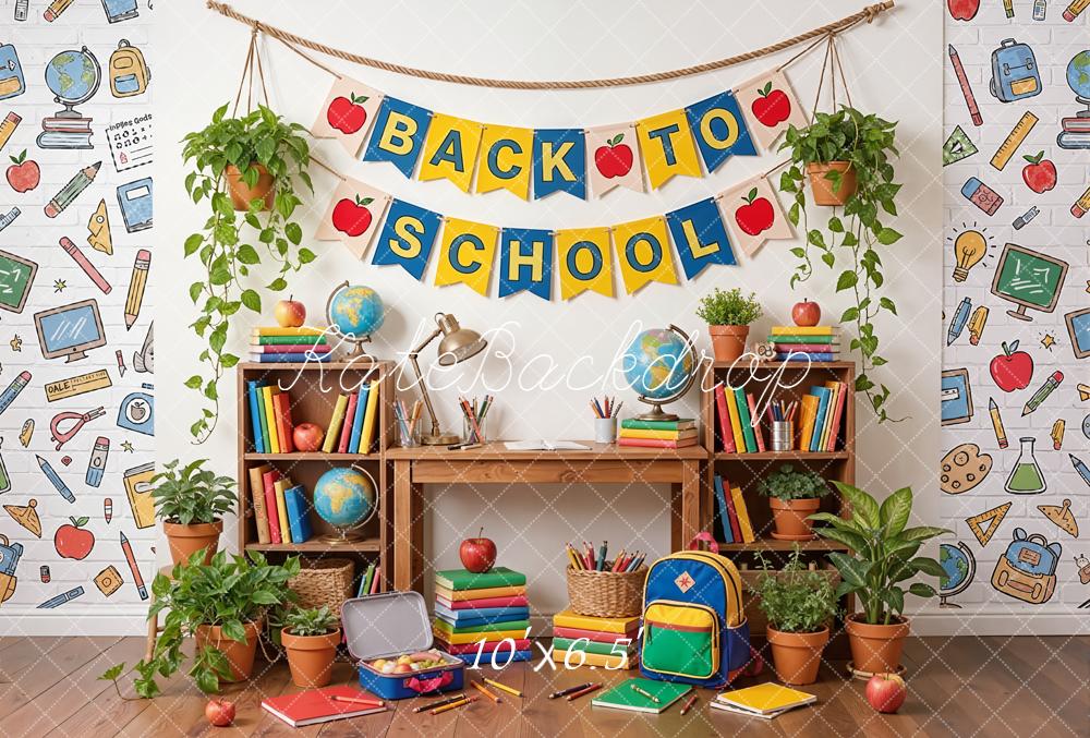 Kate Back To School Desk Books Globe Fleece Backdrop Designed by Emetselch - Image 2