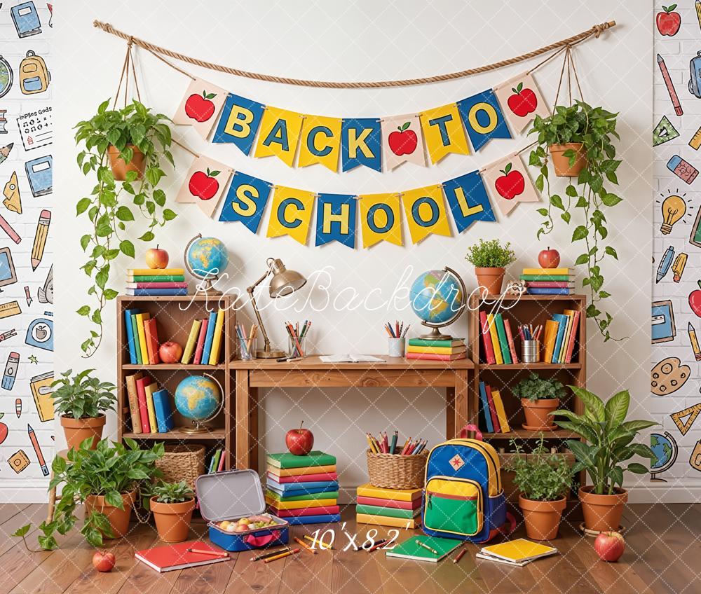 Kate Back To School Desk Books Globe Fleece Backdrop Designed by Emetselch - Image 3