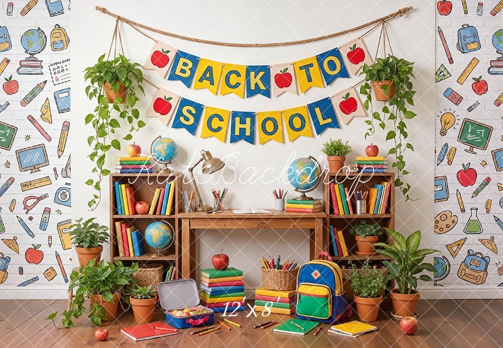 Kate Back To School Desk Books Globe Fleece Backdrop Designed by Emetselch - Image 4