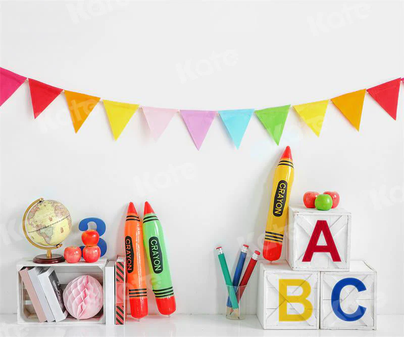 Kate Back to School Fleece Backdrop Crayon for Photography - Image 10
