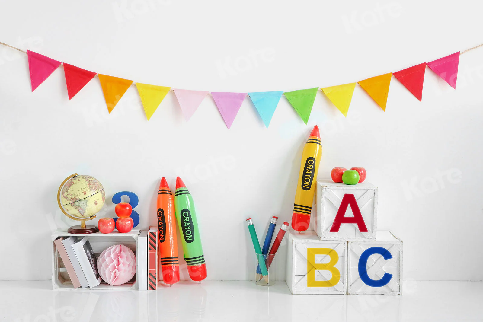 Kate Back to School Fleece Backdrop Crayon for Photography - Image 2