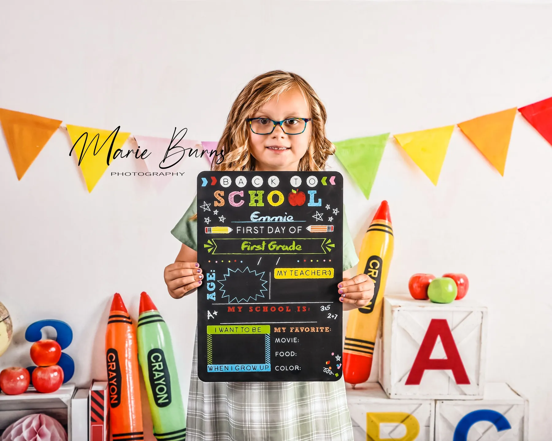 Kate Back to School Fleece Backdrop Crayon for Photography - Image 4