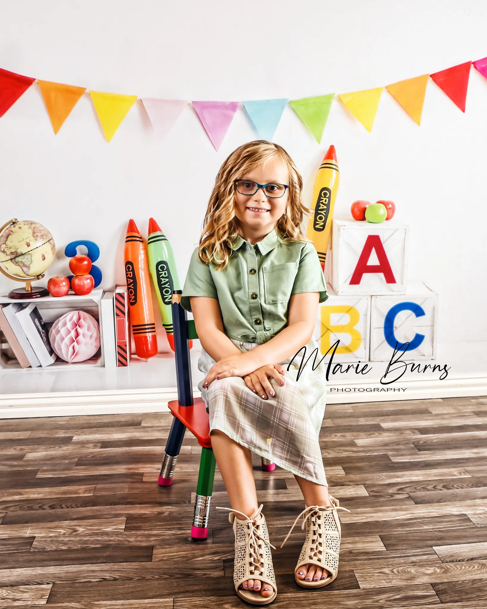 Kate Back to School Fleece Backdrop Crayon for Photography - Image 6