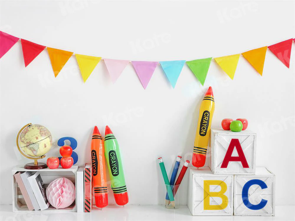 Kate Back to School Fleece Backdrop Crayon for Photography - Image 9