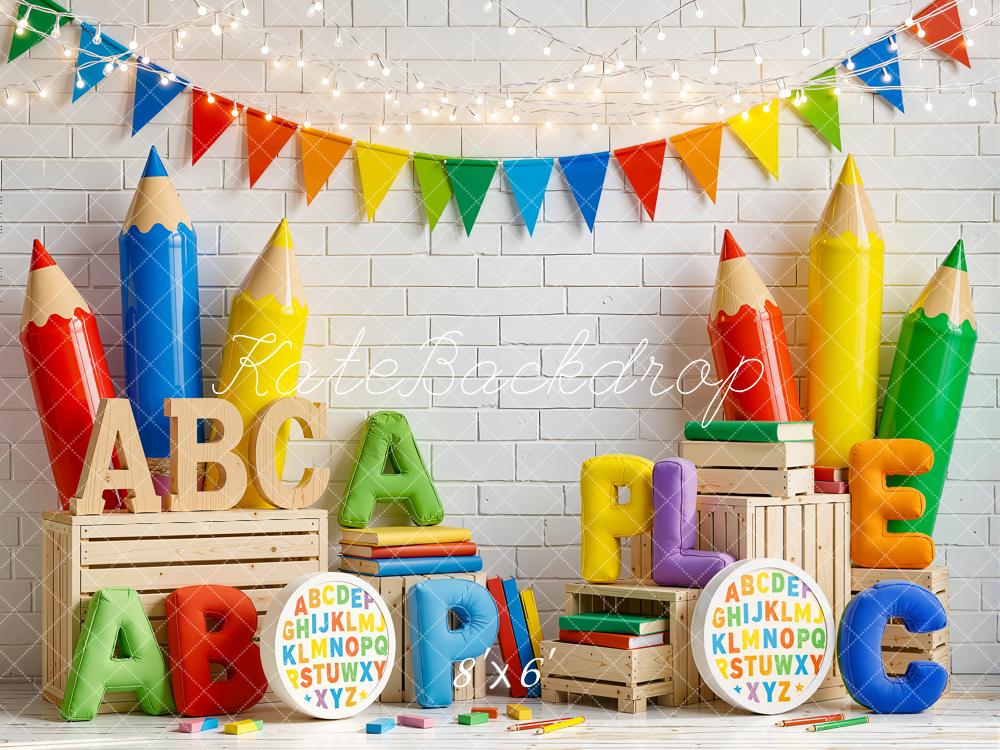 Kate Back To School Giant Pencils Alphabet Books Crates Backdrop Designed by Emetselch - Image 3