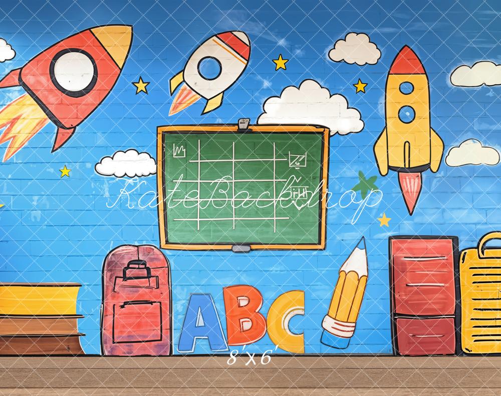 Kate Back to School Graffiti Rockets Blackboard Fleece Backdrop Designed by Emetselch - Image 2