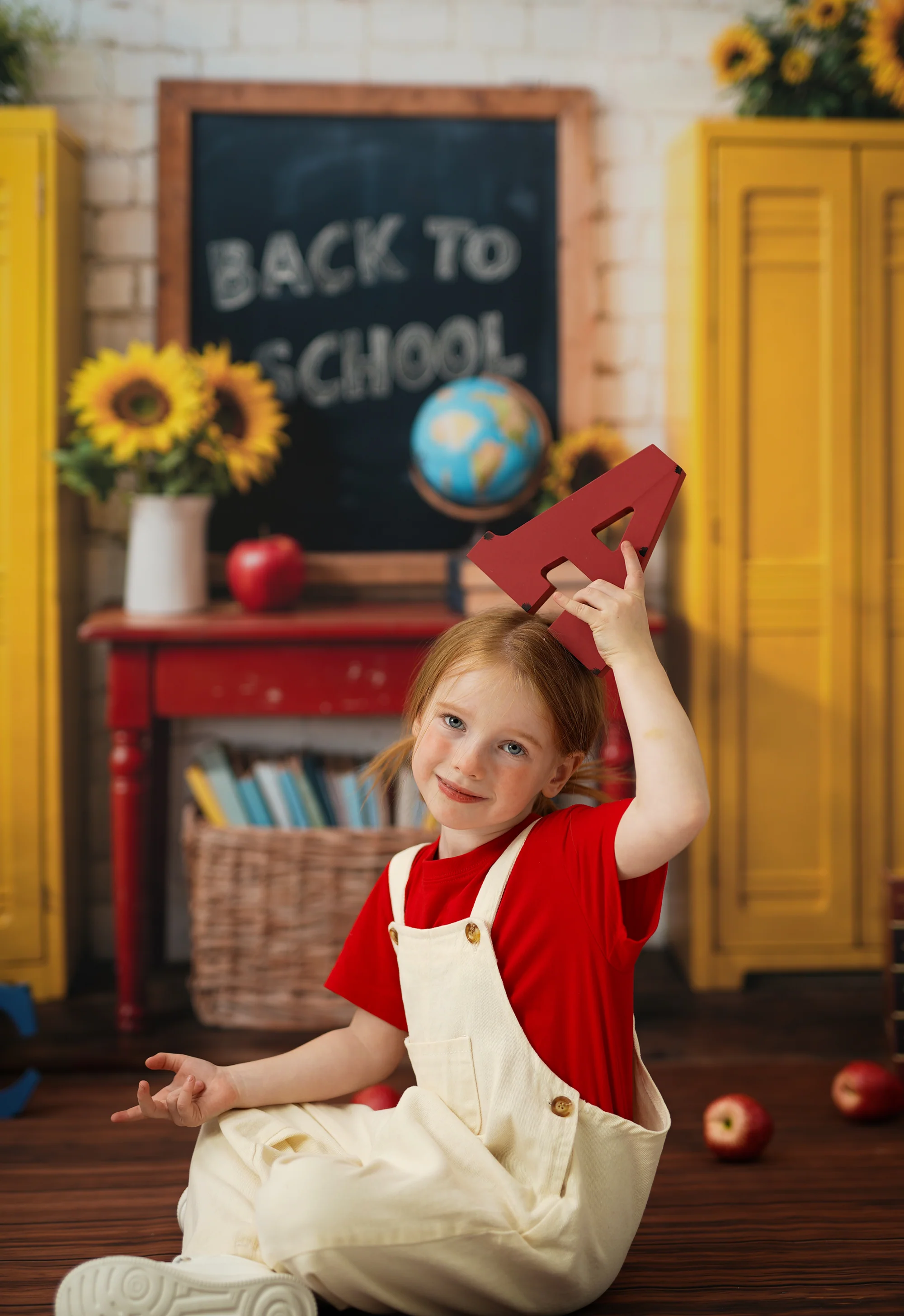 Kate Back to School Lockers Sunflower Backdrop+Brown Wood Floor Backdrop - Image 3