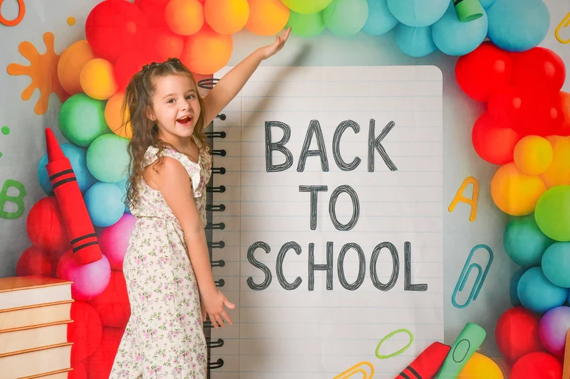 Kate Back to School Notebook Colorful Balloon Arch Backdrop Designed by Patty Robert