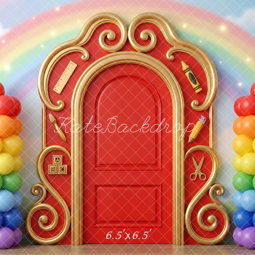 Kate Back To School Rainbow Arch Crayons Balloons Backdrop Designed by Mini MakeBelieve - Image 2