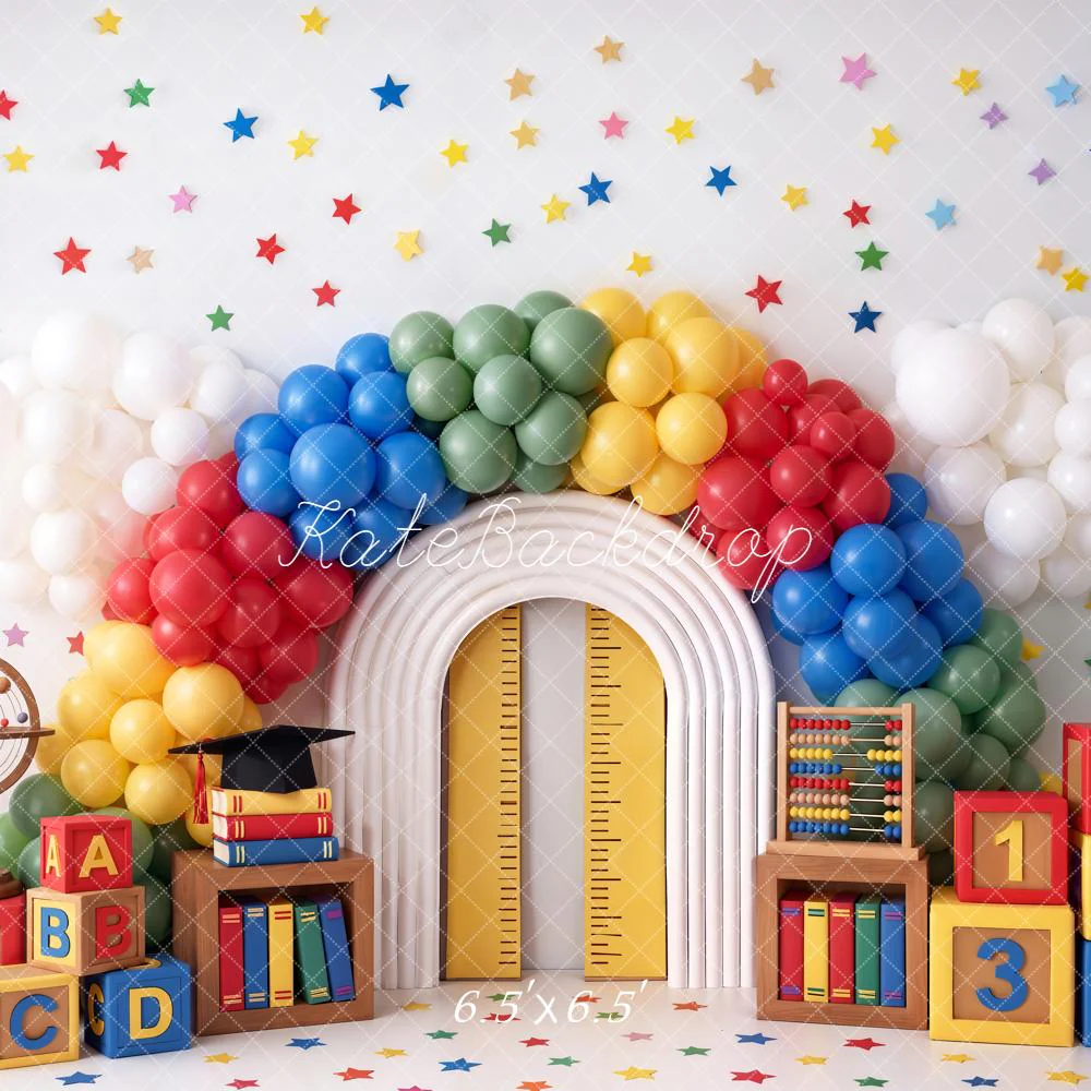 Kate Back To School Rainbow Balloons Books Backdrop Designed by Chain Photography - Image 2
