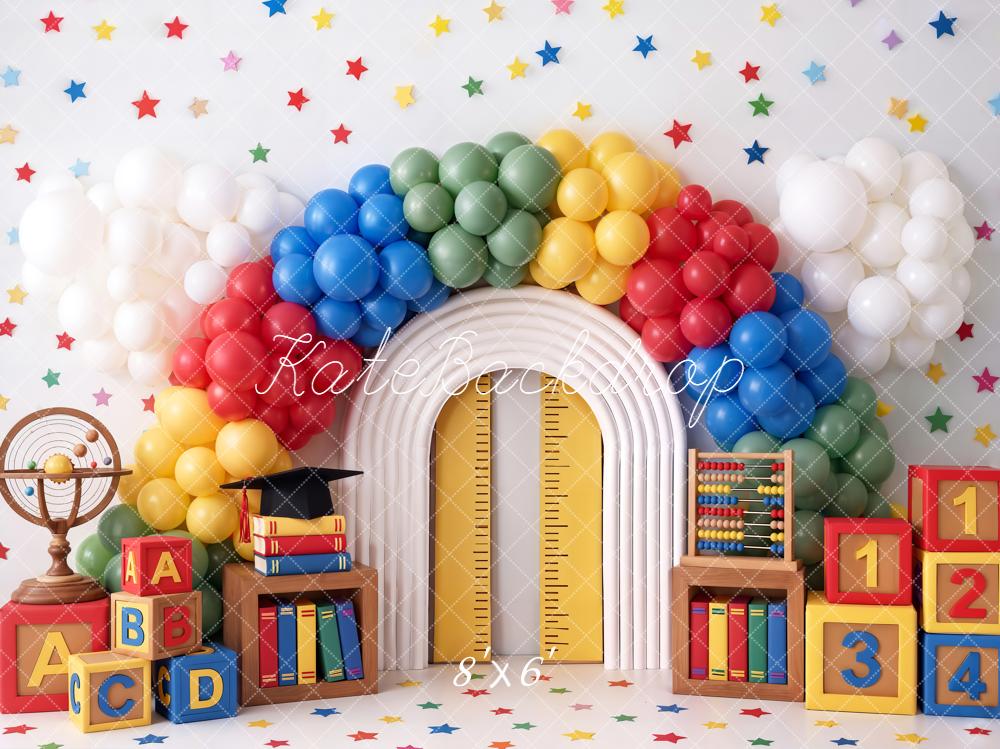 Kate Back To School Rainbow Balloons Books Backdrop Designed by Chain Photography - Image 3