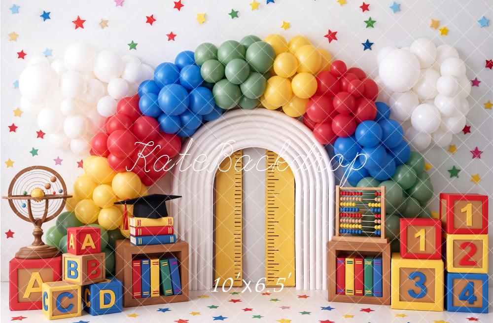 Kate Back To School Rainbow Balloons Books Backdrop Designed by Chain Photography - Image 4