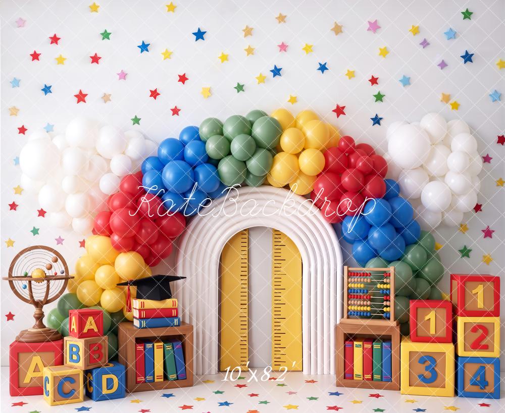 Kate Back To School Rainbow Balloons Books Backdrop Designed by Chain Photography - Image 6