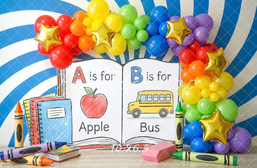 Kate Back To School Rainbow Balloons Books Fleece Backdrop Designed by Chain Photography - Image 2