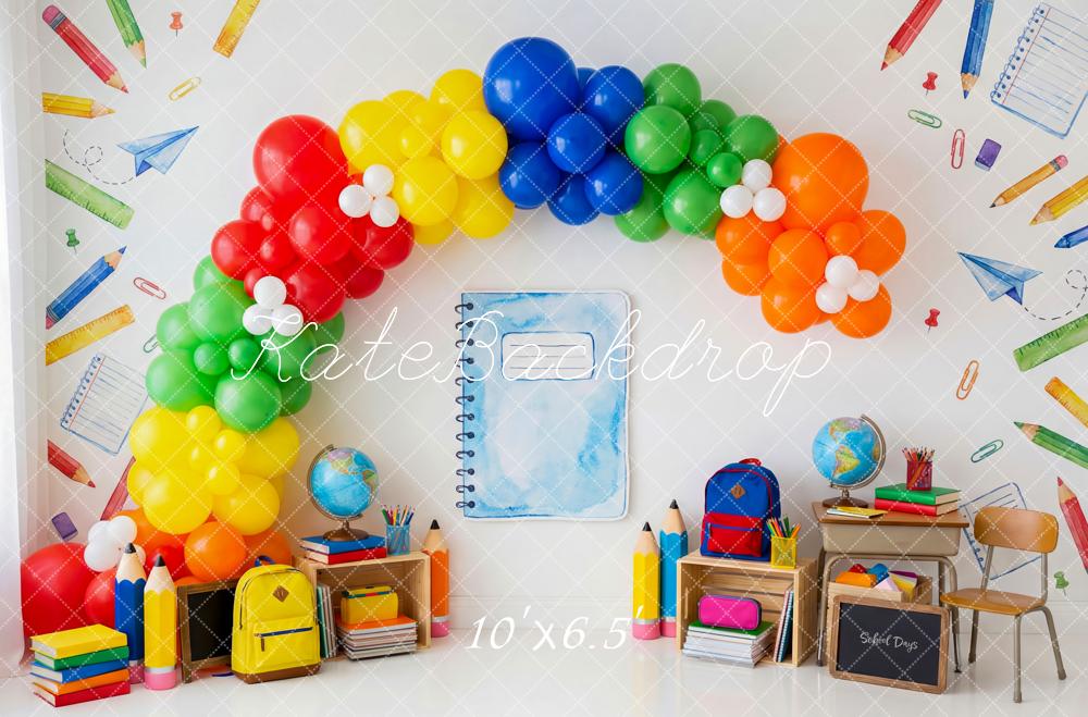 Kate Back To School Rainbow Balloons Classroom Fleece Backdrop Designed by Patty Robert - Image 2