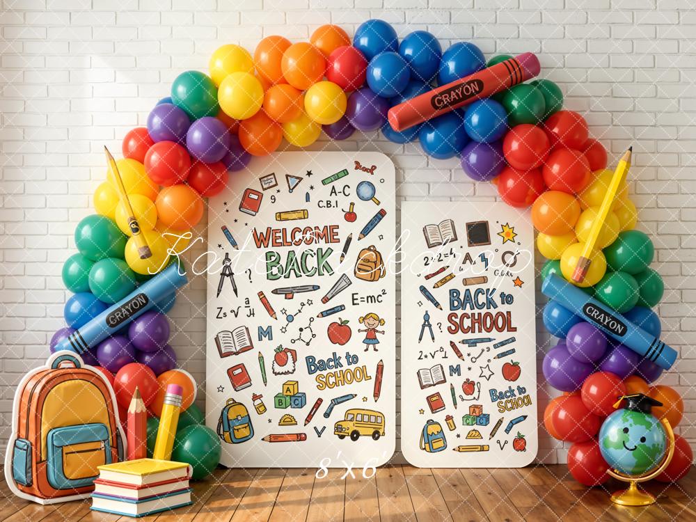 Kate Back to School Rainbow Balloons Classroom Supplies Backdrop Designed by Chain Photography - Image 3
