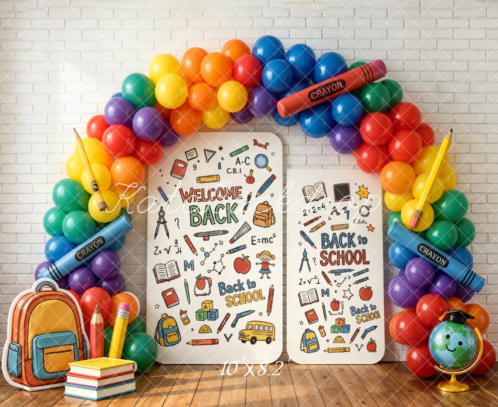 Kate Back to School Rainbow Balloons Classroom Supplies Backdrop Designed by Chain Photography - Image 6