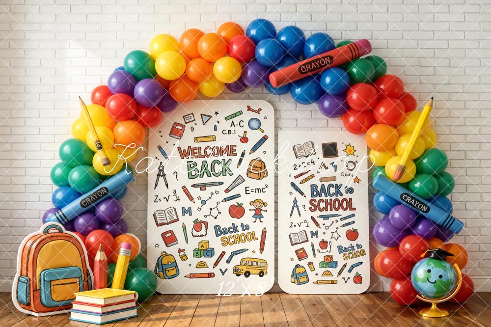 Kate Back to School Rainbow Balloons Classroom Supplies Backdrop Designed by Chain Photography - Image 8