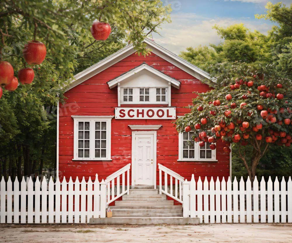 Kate Back to School Red House Apple Tree Fence Backdrop Designed by Chain Photography - Image 10