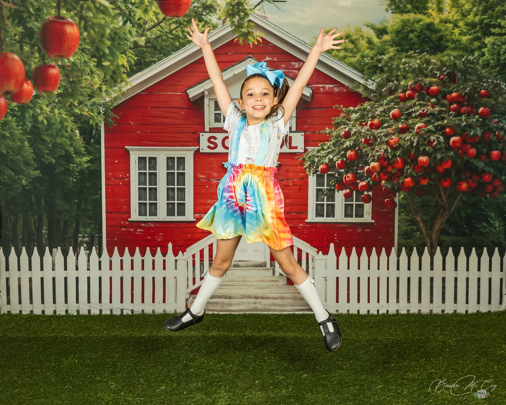 Kate Back to School Red House Apple Tree Fence Backdrop Designed by Chain Photography - Image 7