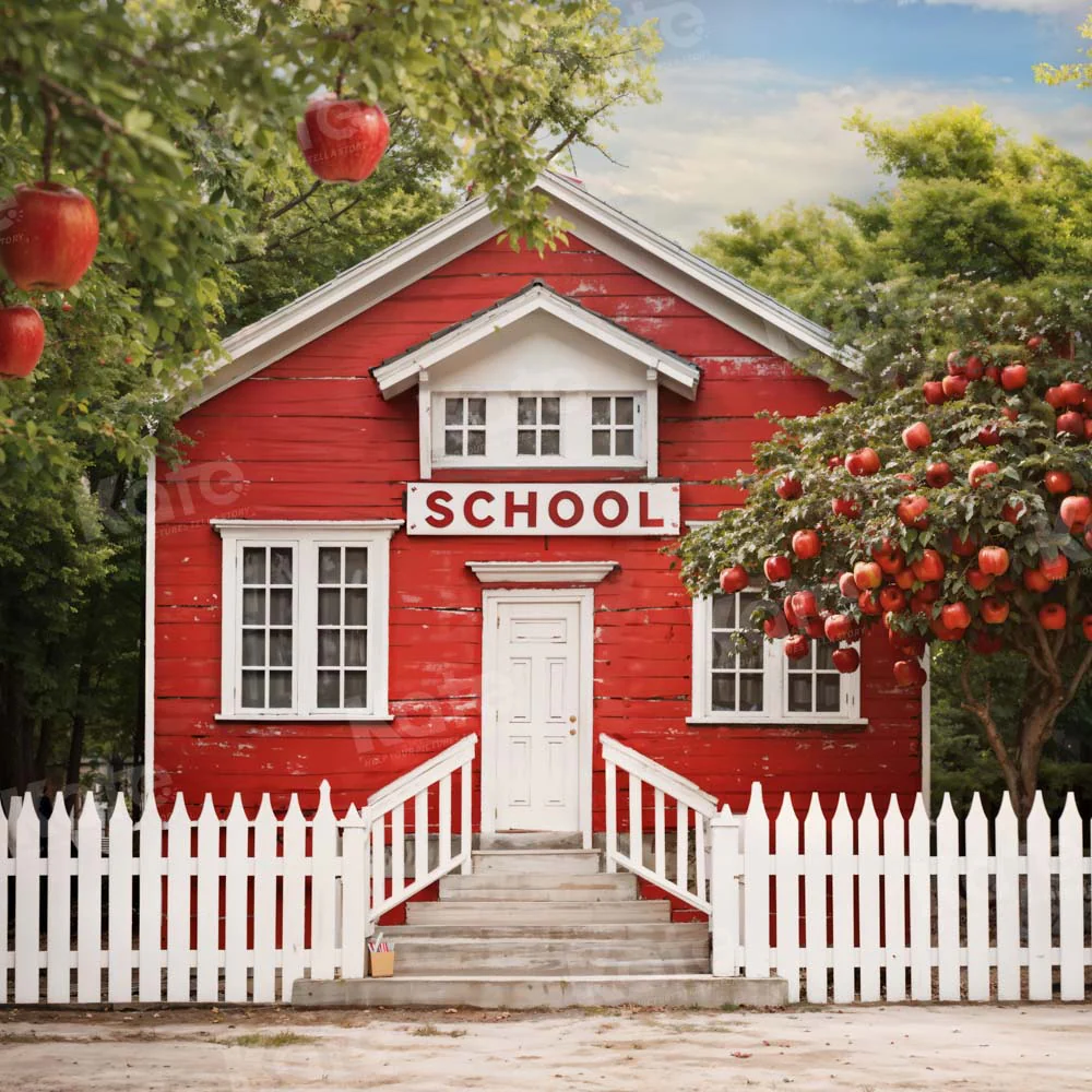 Kate Back to School Red House Apple Tree Fence Backdrop Designed by Chain Photography - Image 8