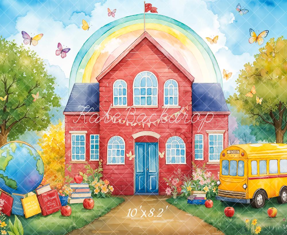 Kate Back To School Red house Bus Rainbow Backdrop Designed by Emetselch - Image 6