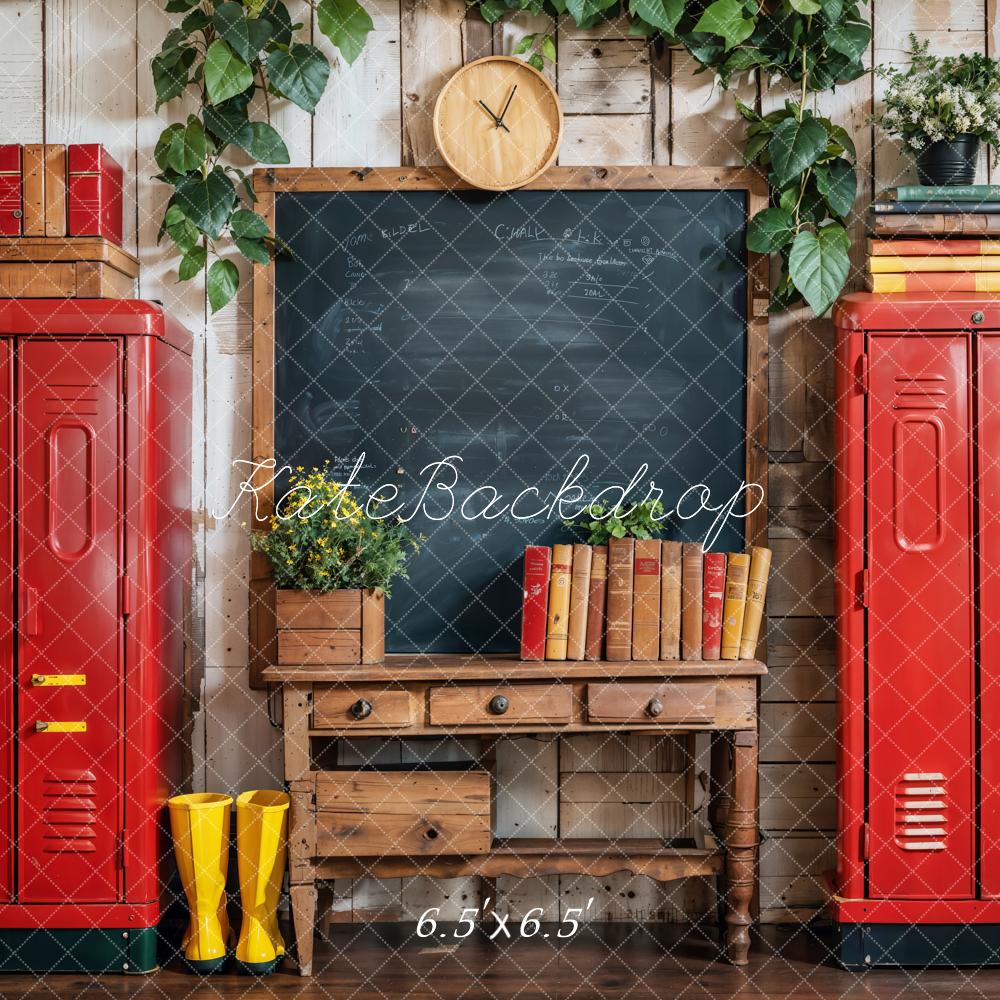 Kate Back to School Red Locker Blackboard Backdrop Designed by Emetselch - Image 12