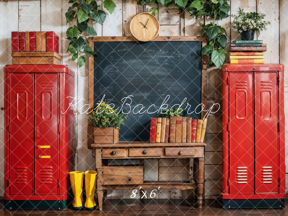 Kate Back to School Red Locker Blackboard Backdrop Designed by Emetselch - Image 13
