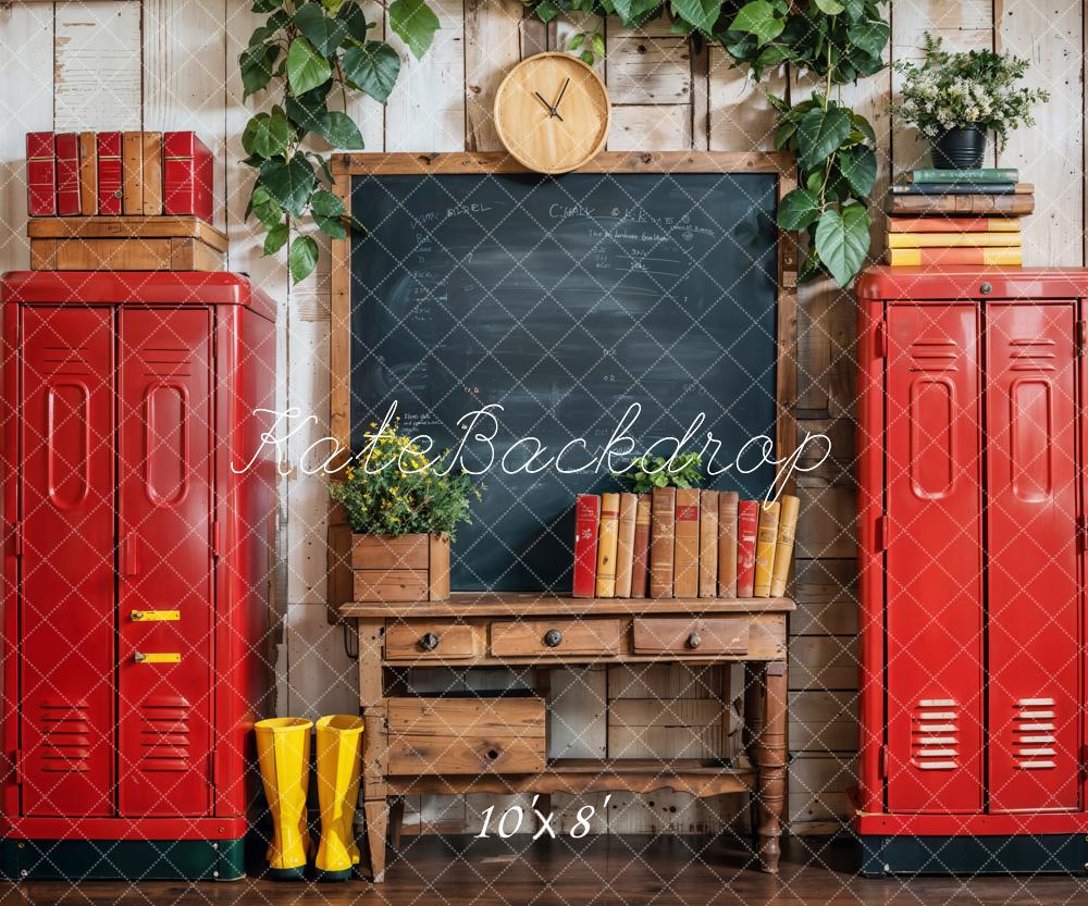 Kate Back to School Red Locker Blackboard Backdrop Designed by Emetselch - Image 15