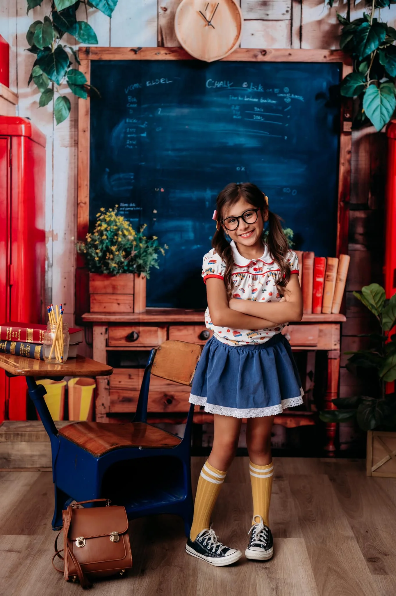 Kate Back to School Red Locker Blackboard Backdrop Designed by Emetselch - Image 9
