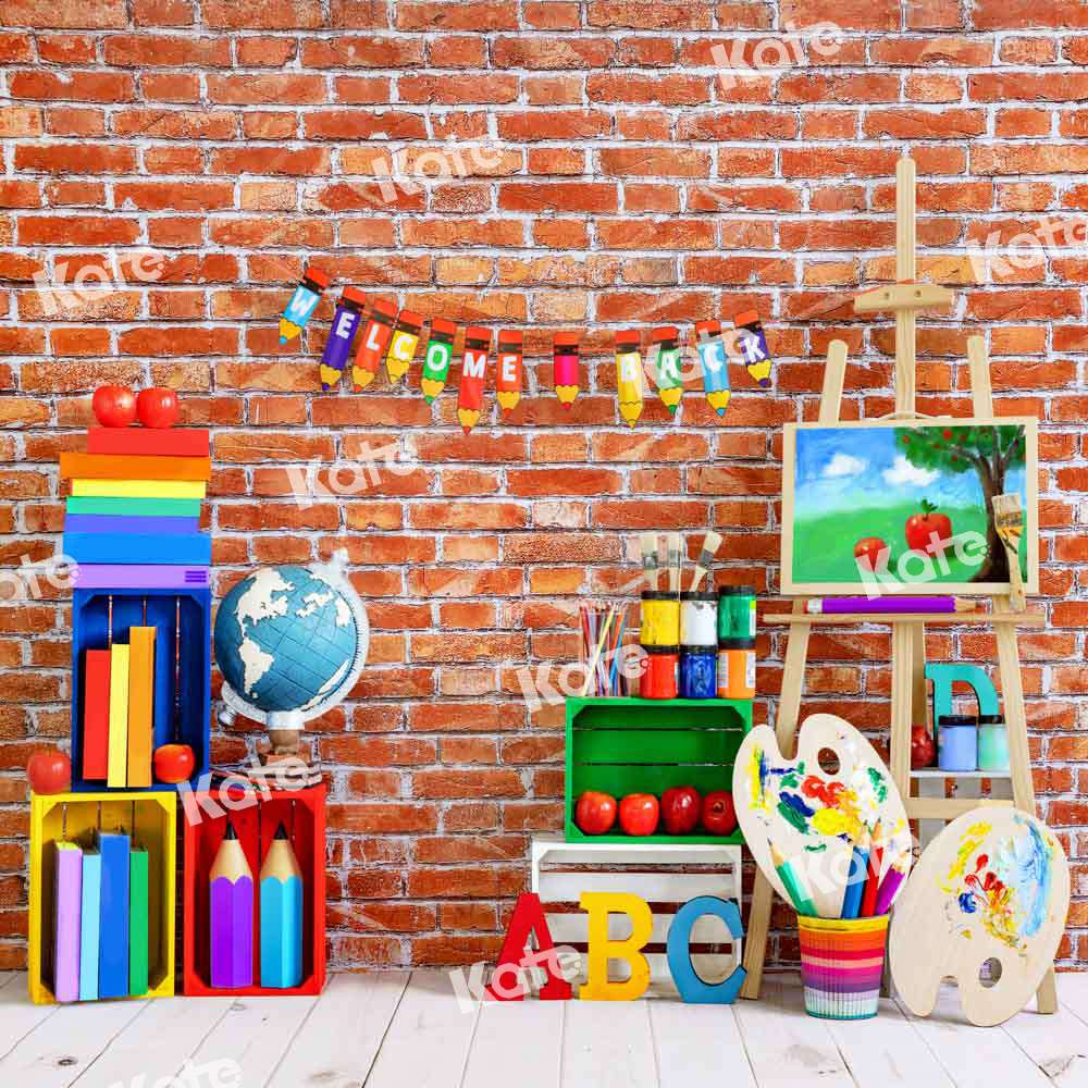 Kate Back to School Retro Red Brick Wall Backdrop Designed by Emetselch - Image 2