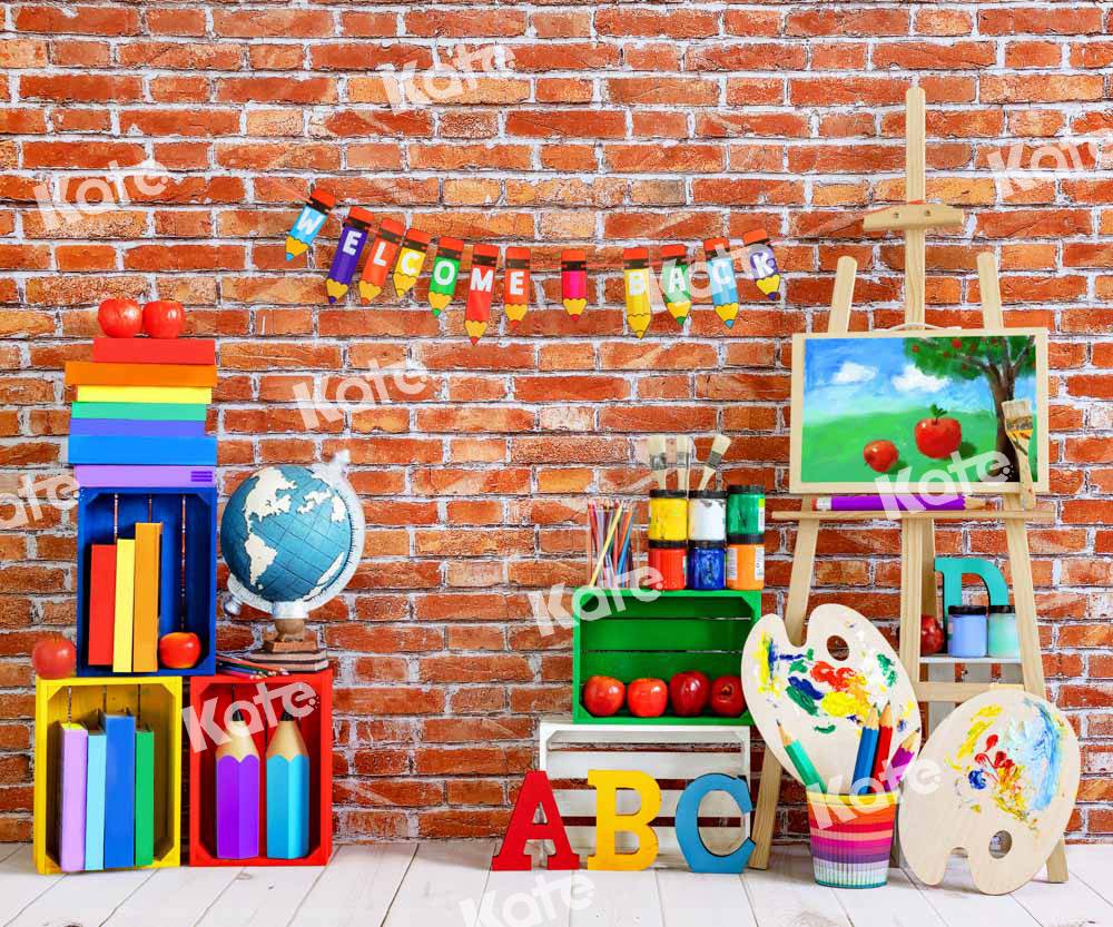 Kate Back to School Retro Red Brick Wall Backdrop Designed by Emetselch - Image 3
