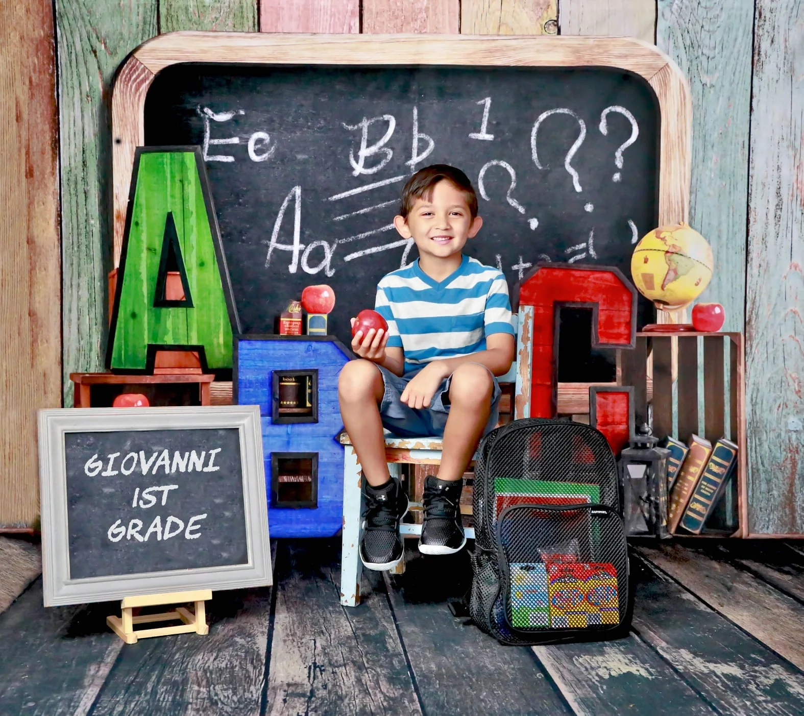 Kate Back to School Summer Blackboard Colorful ABC Fleece Backdrop - Image 7