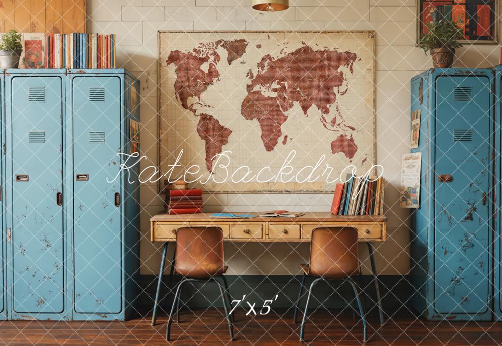 Kate Back To School Vintage Blue Locker Map Backdrop Designed by Emetselch - Image 2