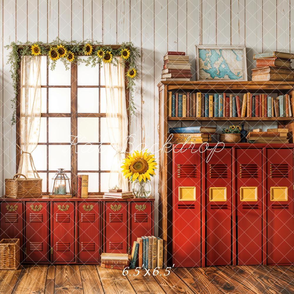 Kate Back To School Vintage Red Lockers Backdrop Designed by Emetselch - Image 2