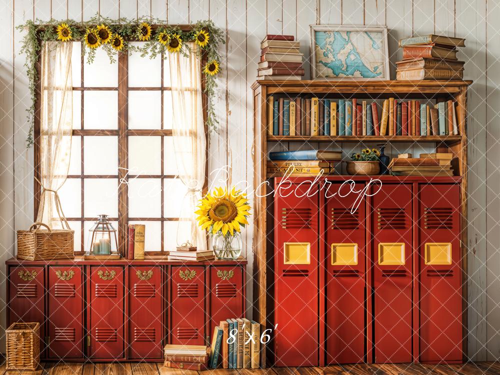 Kate Back To School Vintage Red Lockers Backdrop Designed by Emetselch - Image 3