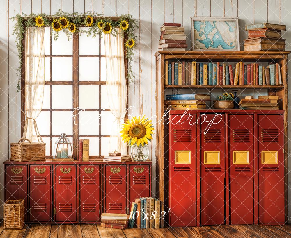 Kate Back To School Vintage Red Lockers Backdrop Designed by Emetselch - Image 5