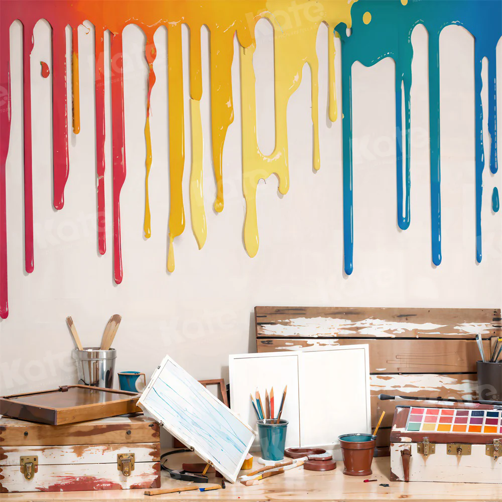 Kate Back to School Watercolor Painting Colorful Backdrop for Photography - Image 2