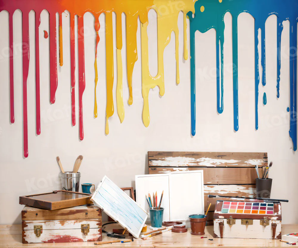 Kate Back to School Watercolor Painting Colorful Backdrop for Photography - Image 3