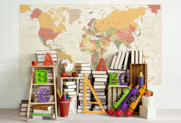 Kate Back to School World Map Backdrop Designed by Emetselch - Image 2