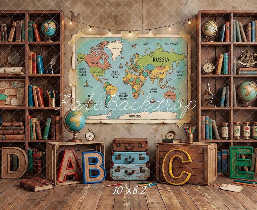 Kate Back To School World Map Books Globes Vintage Backdrop Designed by Emetselch - Image 6