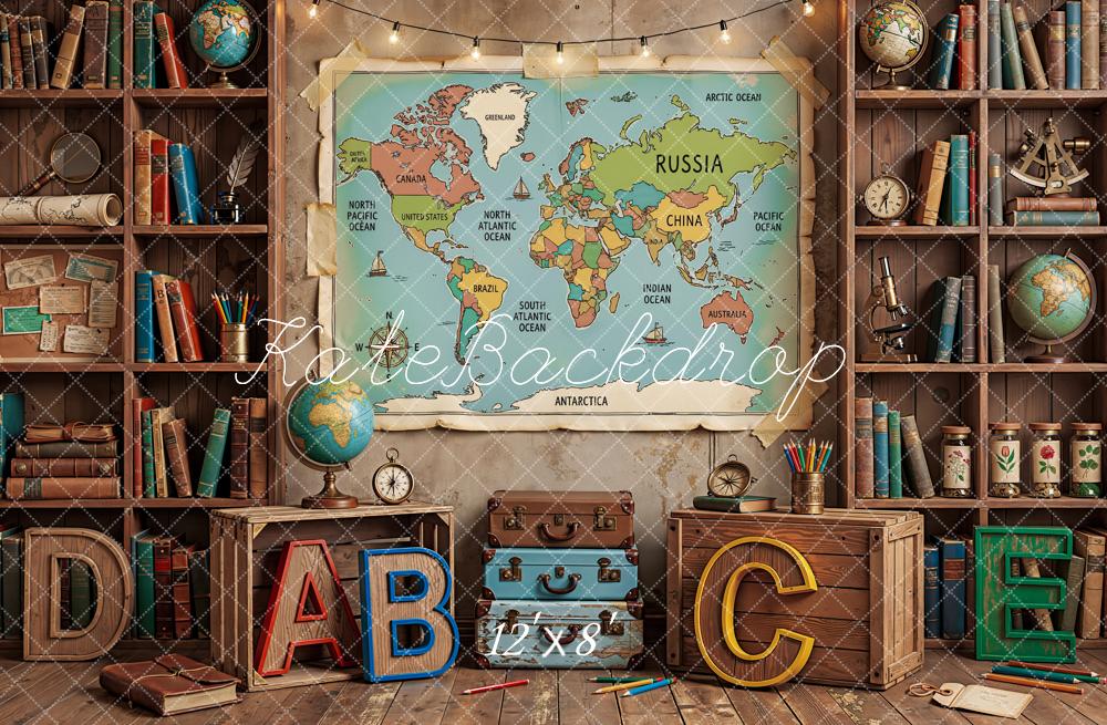 Kate Back To School World Map Books Globes Vintage Backdrop Designed by Emetselch - Image 8