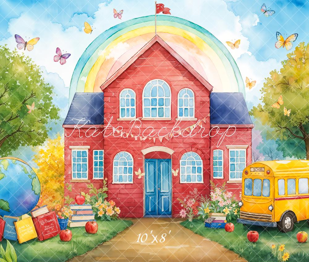 Kate Back to School Red Schoolhouse Rainbow Fleece Backdrop Designed by Emetselch - Image 3